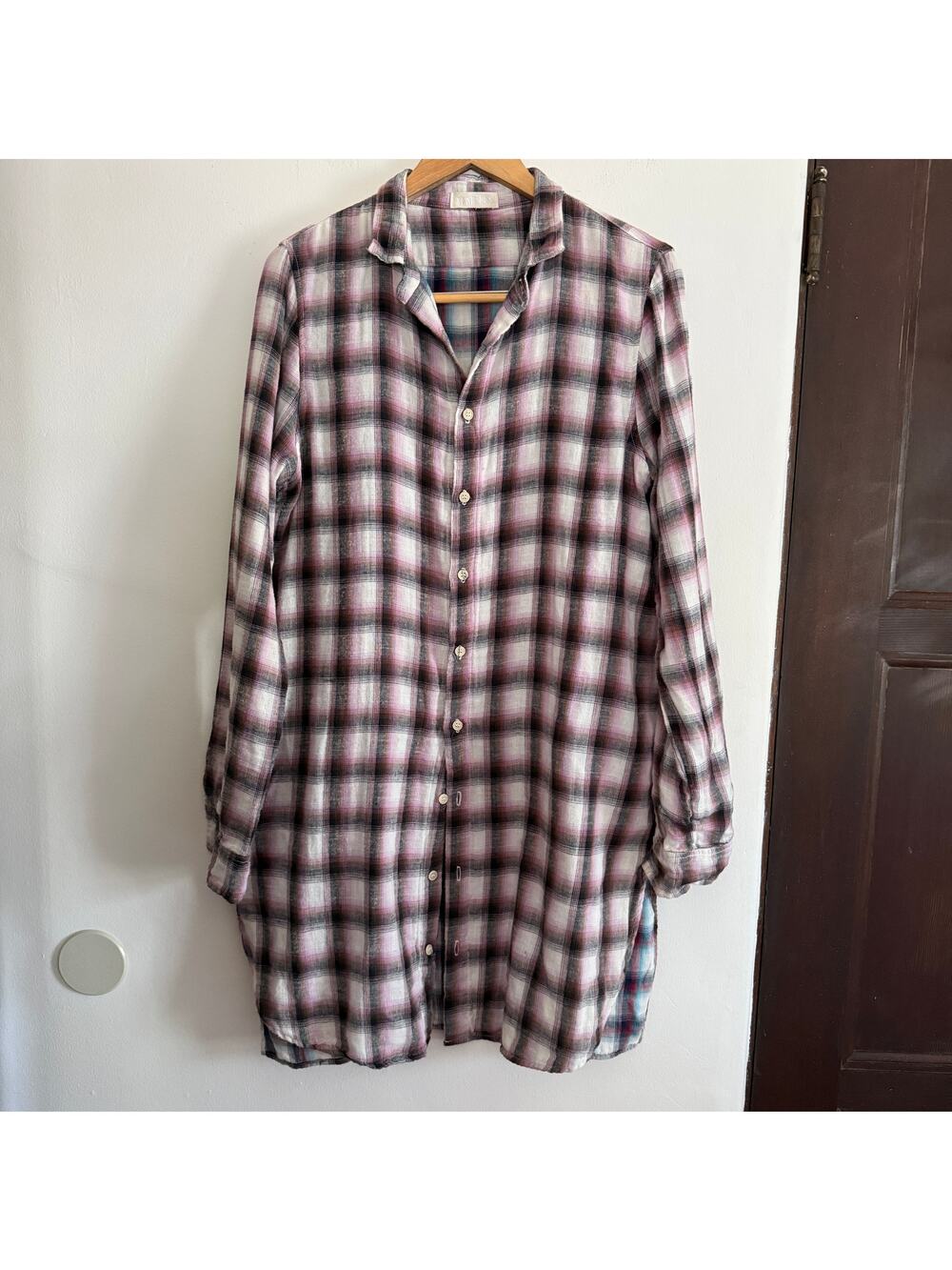 CP SHADES Black Red and White Plaid Cotton Double Faced Teton Tunic Shirtdress M